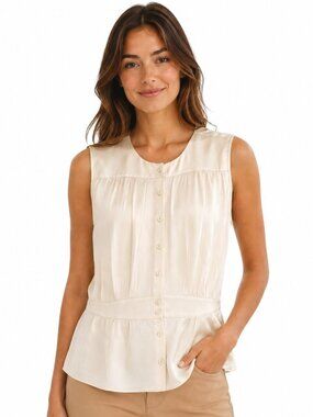 Theyskens' Theory Cream Silk Sleeveless Blouse